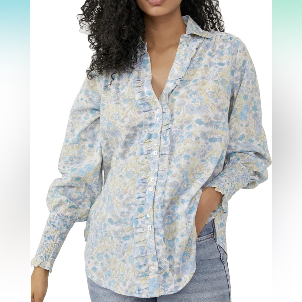 Free People Blue Wild Gardenia Blouse